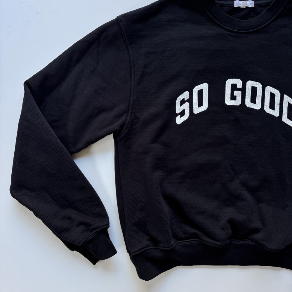GOOD AMERICAN "So Good" Pullover Sweatshirt Womens 1/Small Black Heavyweight - Picture 2 of 11